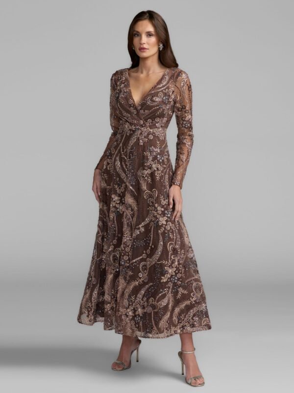 Petite Chocolate Beaded Embroidered Maxi Dress