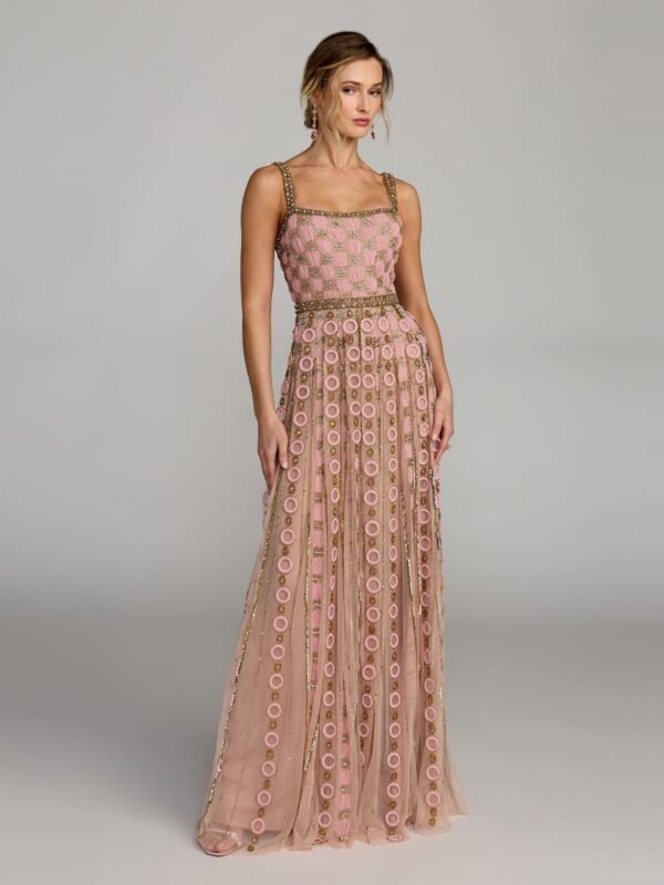 Petite Pink Sleeveless Embellished A-line Gown