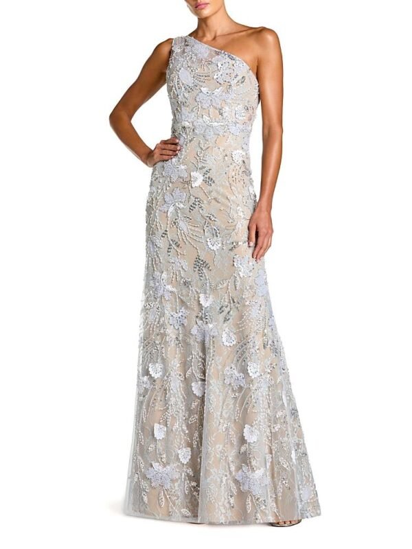 Mac Duggal Petite One Shoulder Lace Embroidered A Line Gown