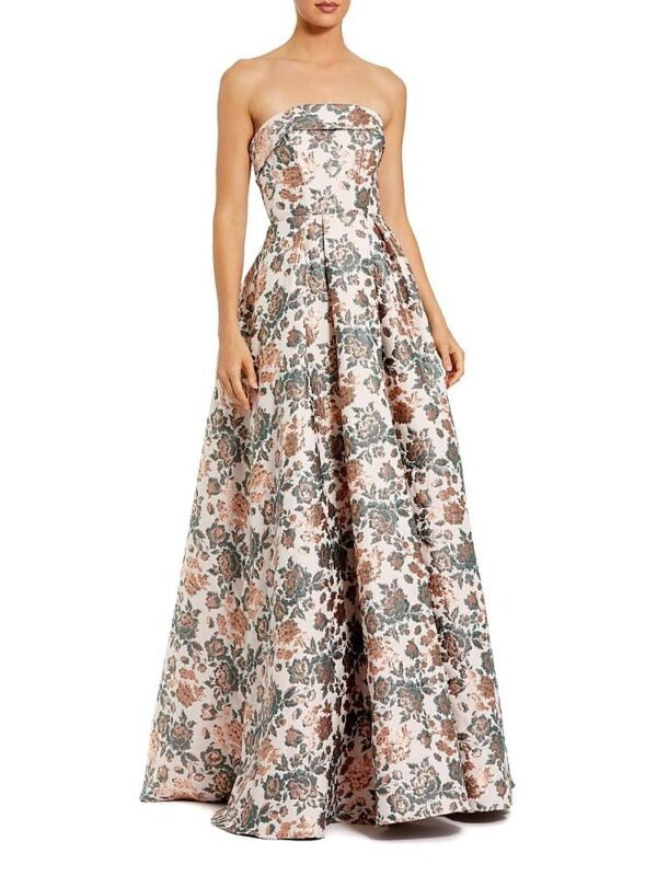 Mac Duggal Petite Strapless Floral Brocade Ball Gown