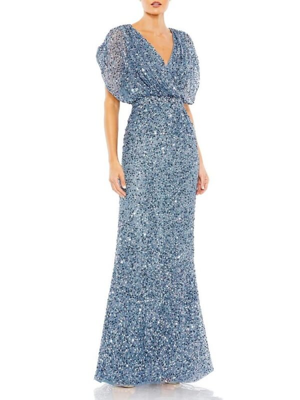 Mac Duggal Petite Draped Sleeve V Neck Gown