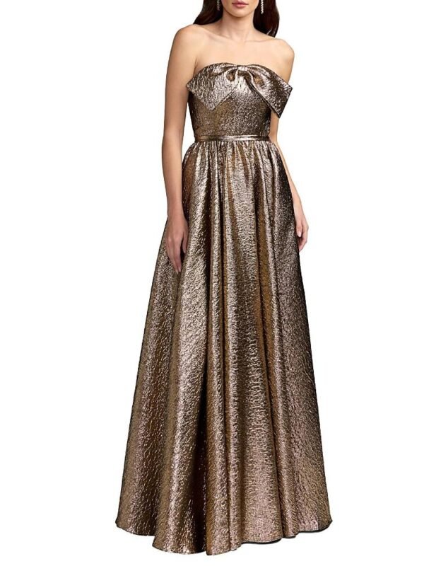Mac Duggal Petite Metallic Strapless Ball Gown With Bow