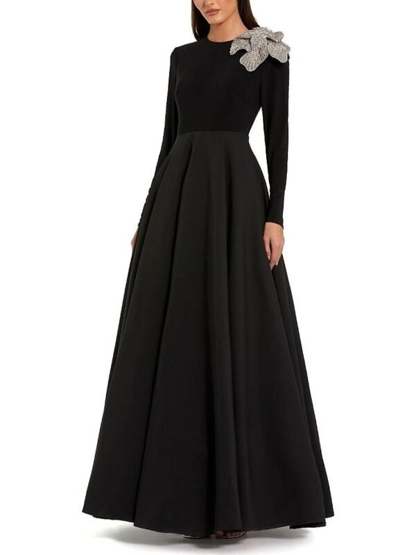 Mac Duggal Petite Long Sleeve Jersey And Taffeta Flower Gown