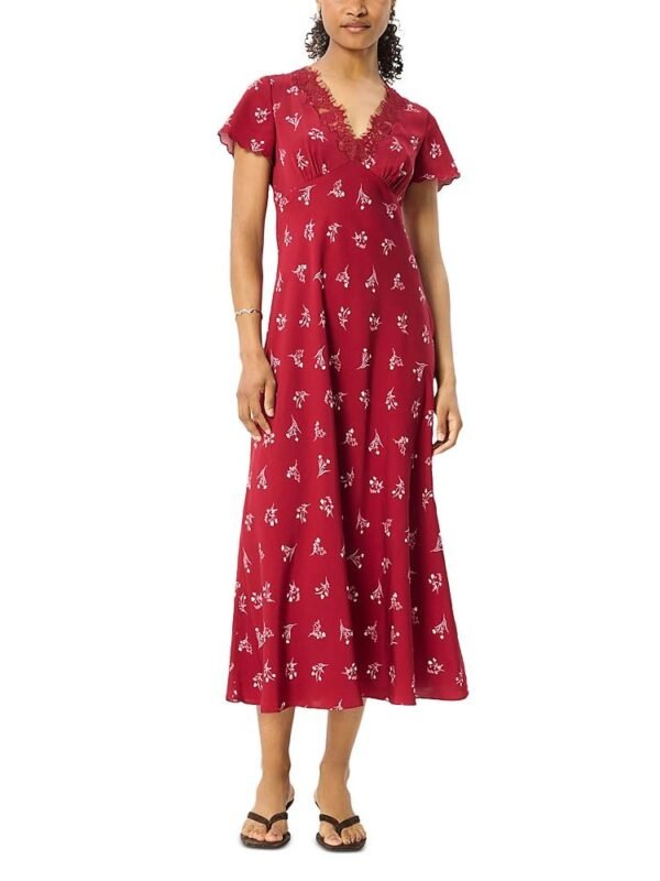 Whistles Petites Lace Trim Midi Dress