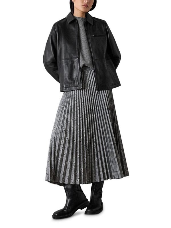Whistles Petites Check Pleated Midi Skirt