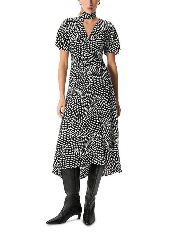 Whistles Petite Printed V Neck Midi Dress