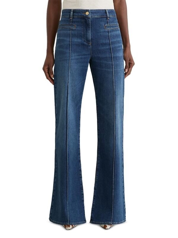 Reiss Petites Claude High Rise Flared Jeans in Mid Blue