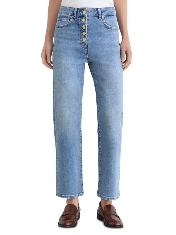 Reiss Petites Lana High Rise Straight Jeans in Light Blue