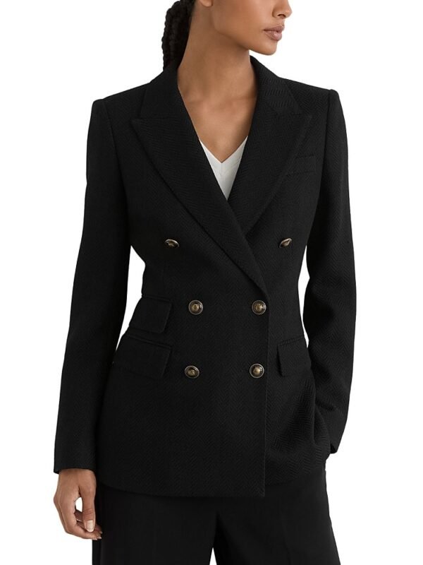 Reiss Petite Lauryn Herringbone Wool Double Breasted Blazer
