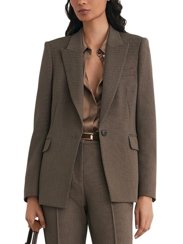 Reiss Petite Gabi Puppytooth Check One Button Blazer