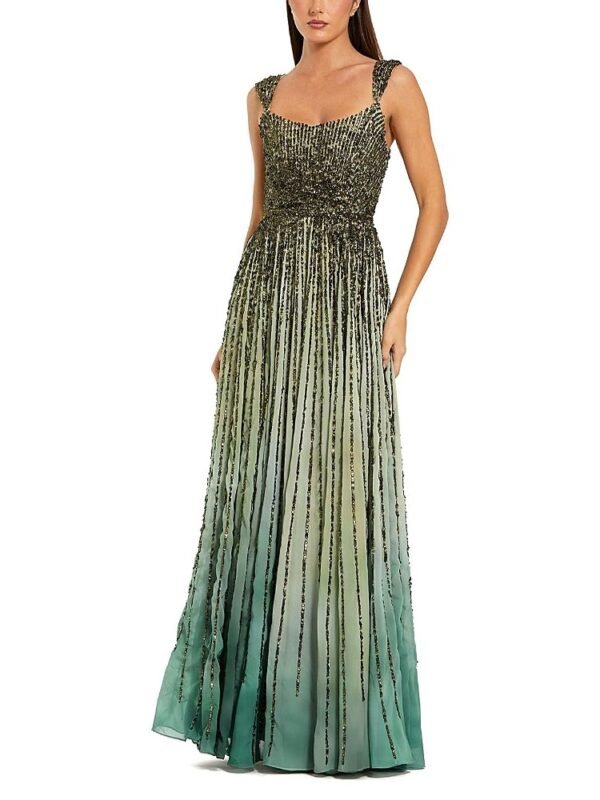 Mac Duggal Petite Ombre Beaded Scoop Neck A-Line Gown