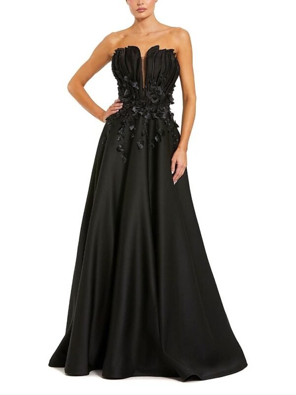 Mac Duggal Petite Strapless Satin Floral Embellished Ball Gown