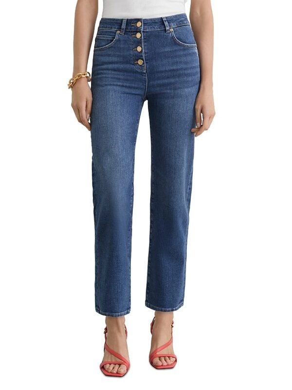 Reiss Petites Lana Mid rise Straight Leg Jeans in Mid Blue