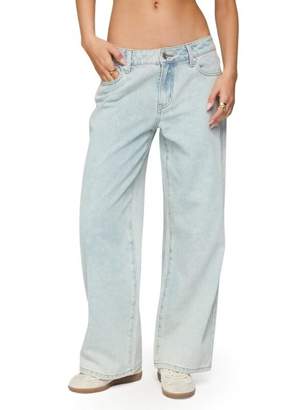 Edikted Petite Bow Pocket Relaxed Light Rinse Wash Jeans