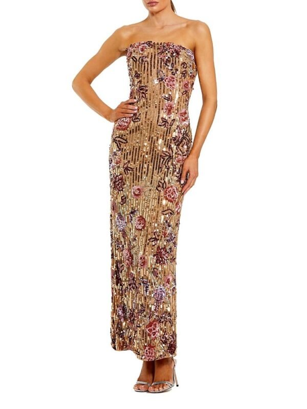 Mac Duggal Petite Floral Embellished Strapless Column Dress