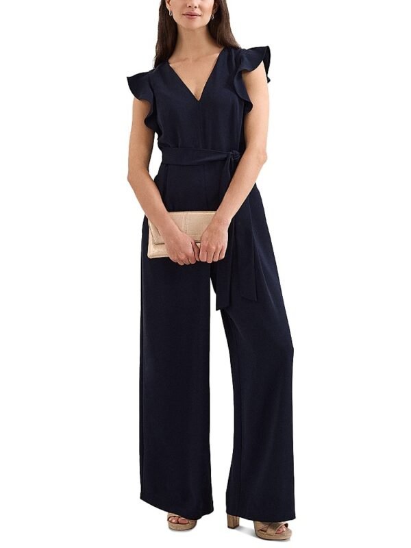 Phase Eight Petite Kallie V Neck Ruffled Jumpsuit