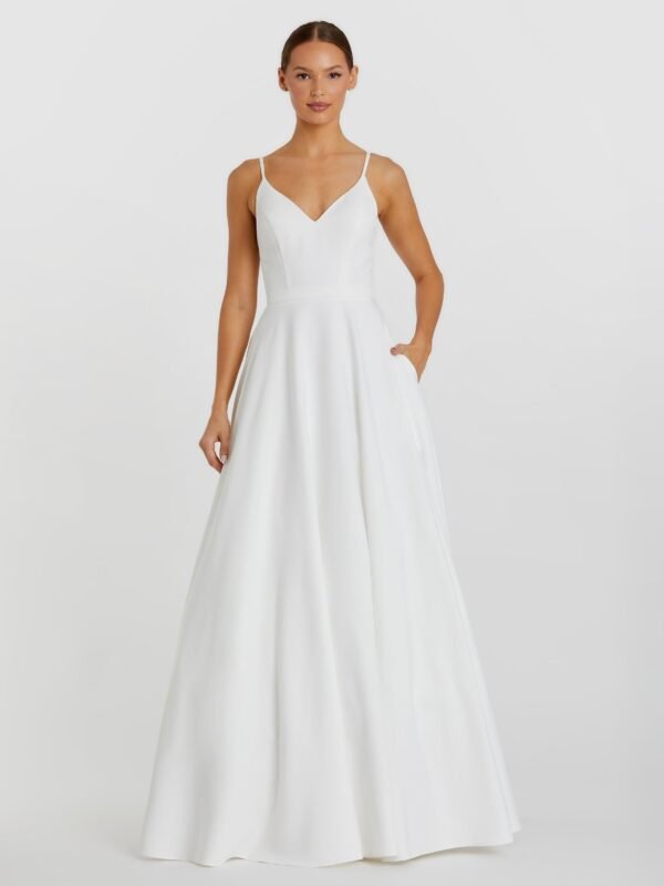 White Classic A-Line V-Neck Ball Gown