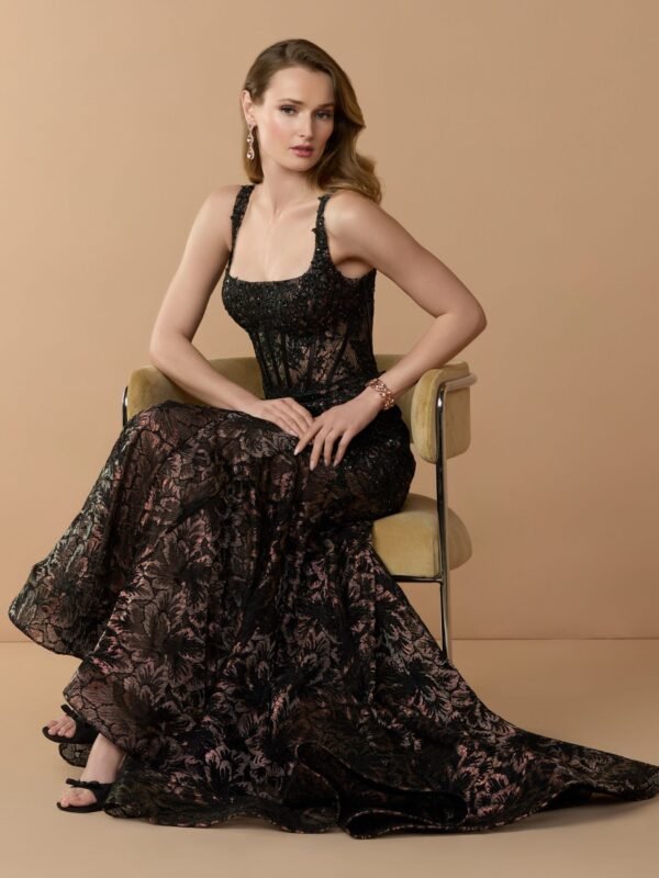 Black Sleeveless Embellished Lace Mermaid Gown
