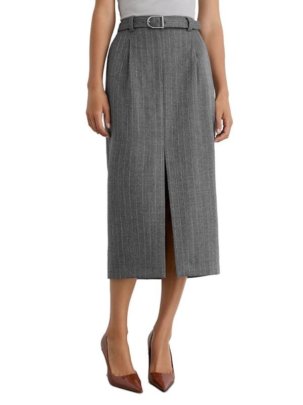 Reiss Petites Astrid Wool Pinstriped Midi Skirt