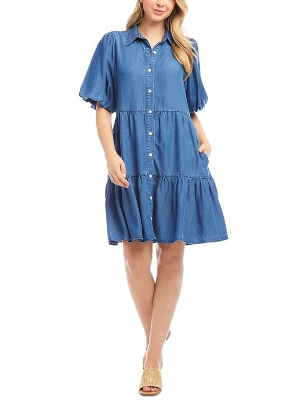Karen Kane Petite Size Puff Sleeve Tiered Shirtdress