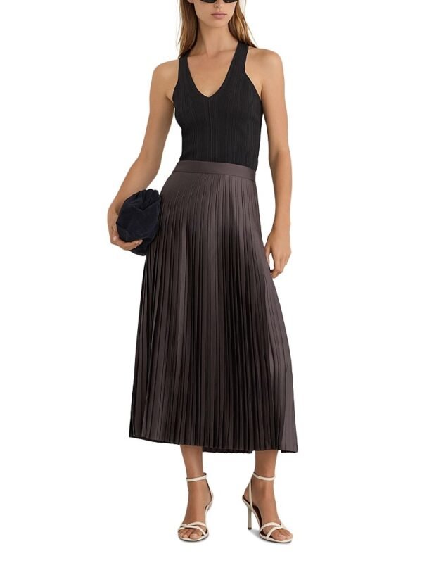 Reiss Petites Savannah Satin Pleated Midi Skirt