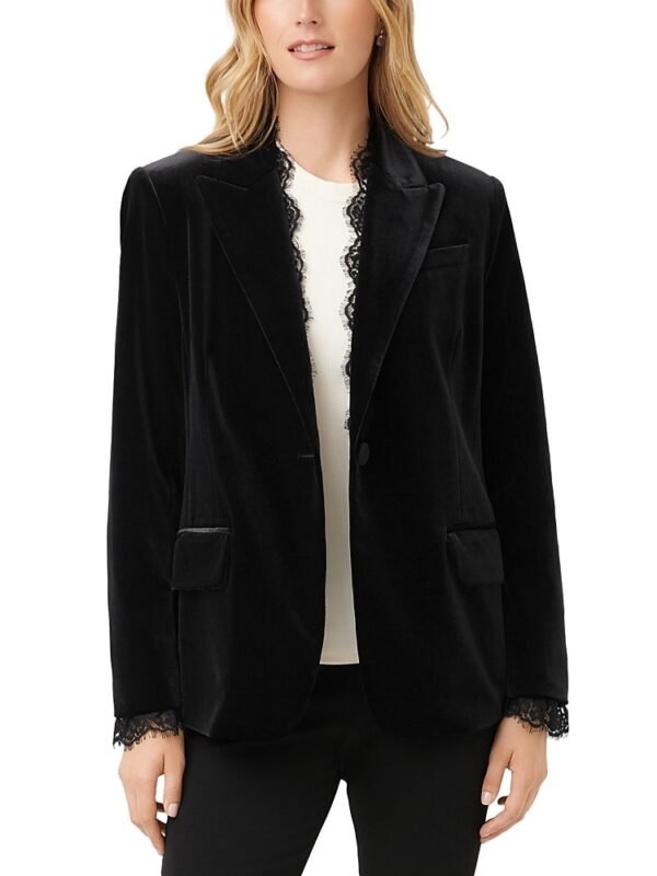 Karen Kane Petites Lace Trim Velvet Blazer