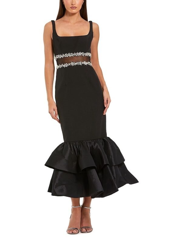Mac Duggal Petite Crepe Midi Dress with Jewel Detail & Ruffle Hem