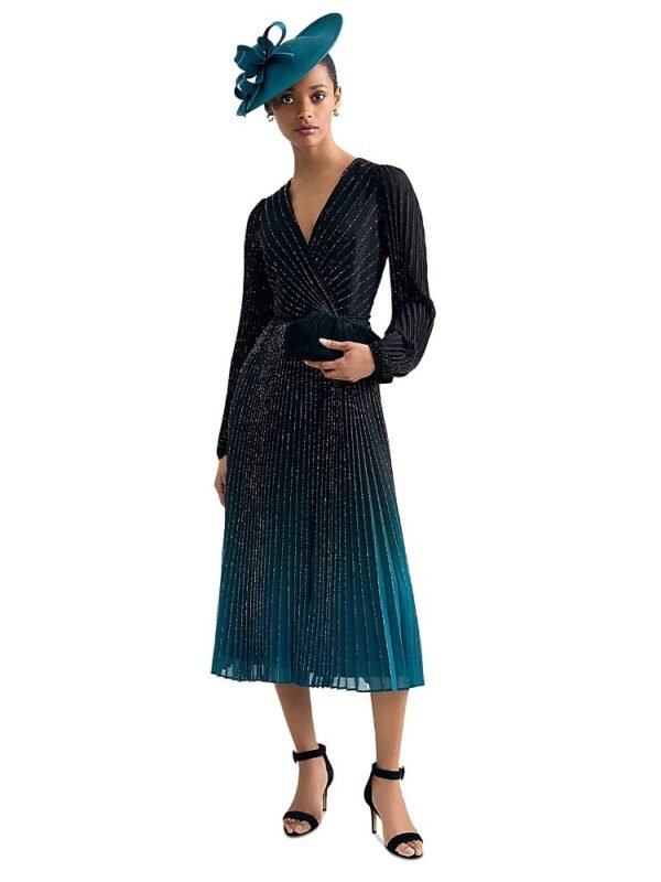 Phase Eight Petites Simara Long Sleeve Ombre Glitter Midi Dress