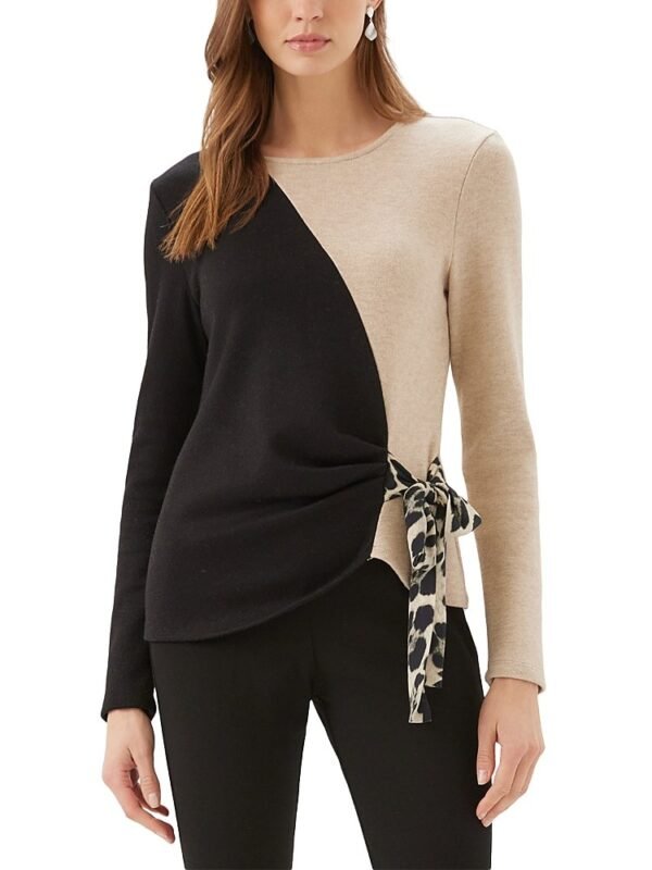 Karen Kane Petite Colorblock Long Sleeve Satin Bow Top