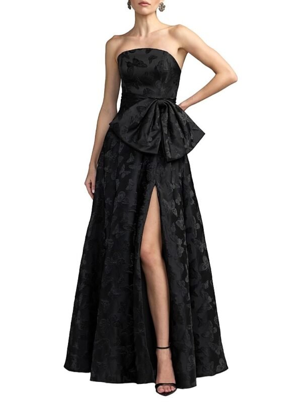 Mac Duggal Petite Strapless Butterfly Brocade A-Line Gown With Bow