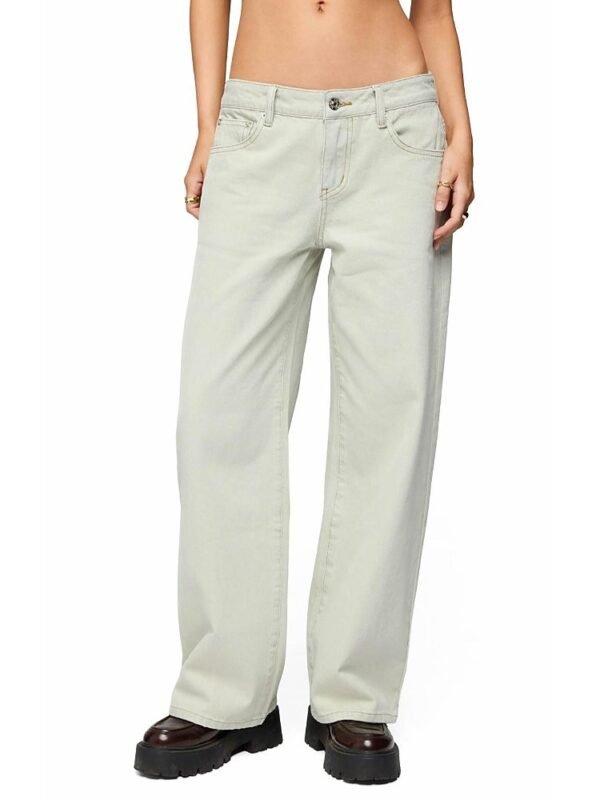Edikted Petite Raelynn Light Rinse Wash Low Rise Baggy Jeans