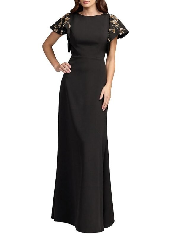 Mac Duggal Petite Embellished Flutter Sleeve Crepe Gown
