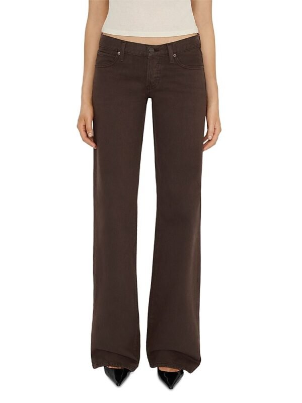 Frame x Amelia Gray Petite The Pixie Gray Low Rise Wide Flare Leg Jeans in Espresso