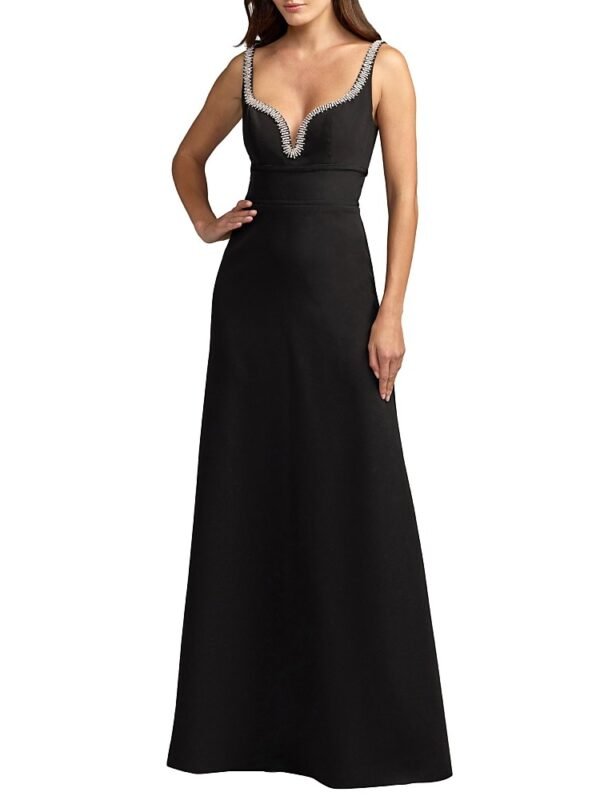 Mac Duggal Petite Crepe A-Line Gown With Rhinestone Trim