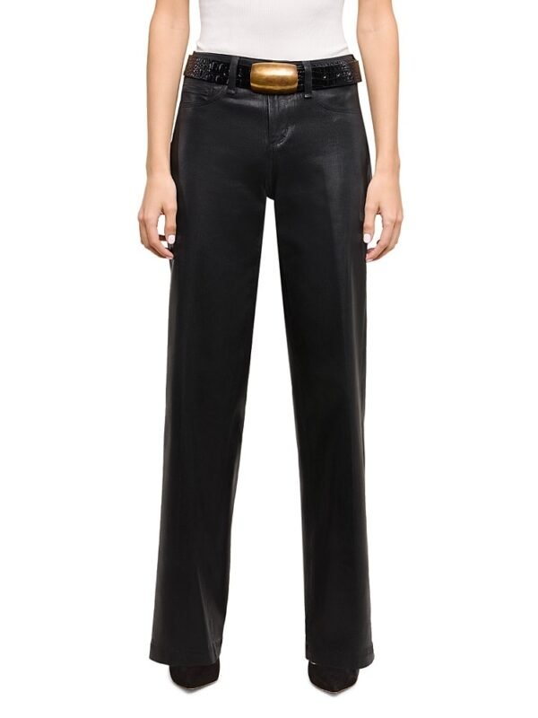 L'Agence Petite Scottie High Rise Wide Leg Jeans in Noir Coated
