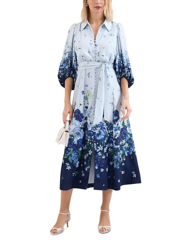 Phase Eight Petite Noella Blue Floral Shirt Midaxi Dress