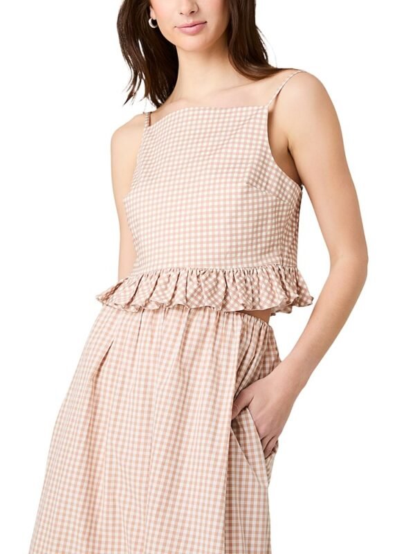 French Connection Lilah Stretch Cotton Petite Gingham Ruffle Peplum Top