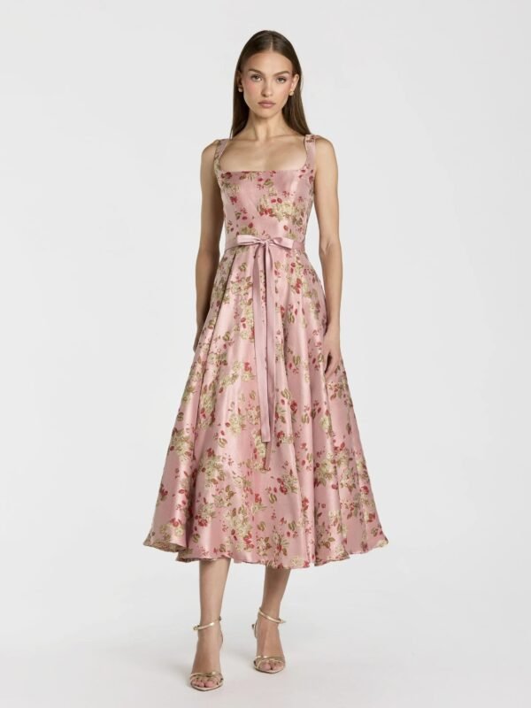 Petite Pink Multi Sleeveless Brocade A Line Midi Dress