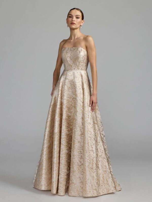 Champagne Gold Metallic Brocade Ball Gown