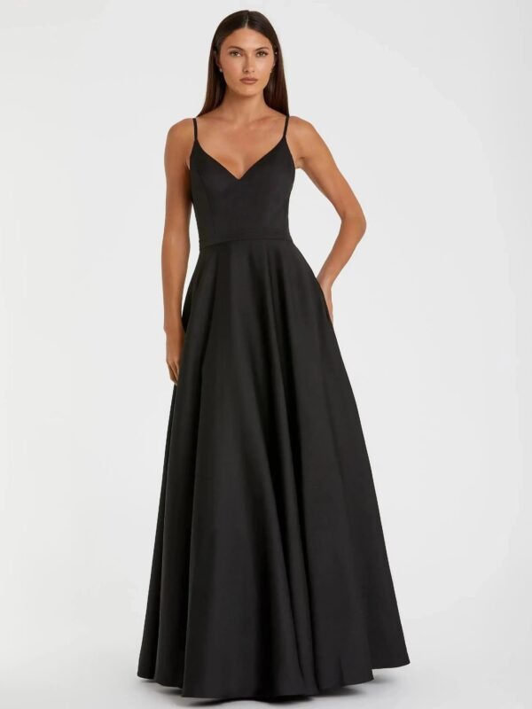 Petite Black Sleeveless V-Neck Ball Gown