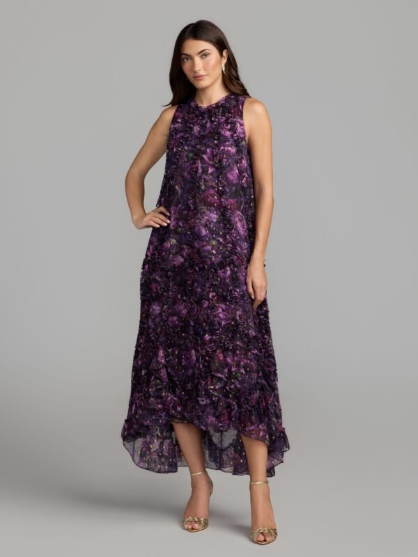 Petite Purple Multi Sleeveless Floral Trapeze Midi Dress