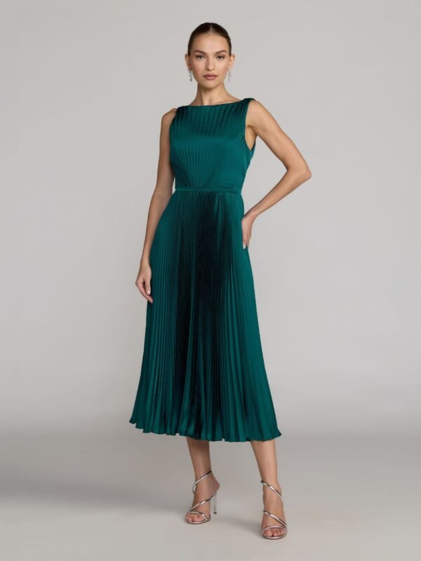 Petite Ocean Blue Sleeveless High Neck Pleated Midi Dress