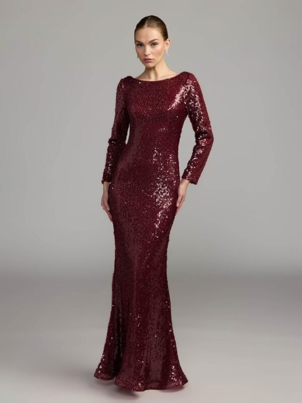 Ruby Long Sleeve Cowl Back Sequin Gown